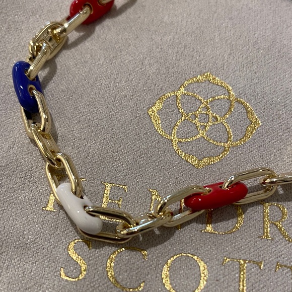 Kendra Scott Bailey Chain  Gold Bracelet with Red, Blue, and White Links - Picture 2 of 3
